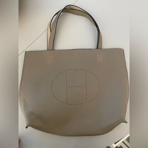 Faux Hermes “H” Tote - Gray/Taupe